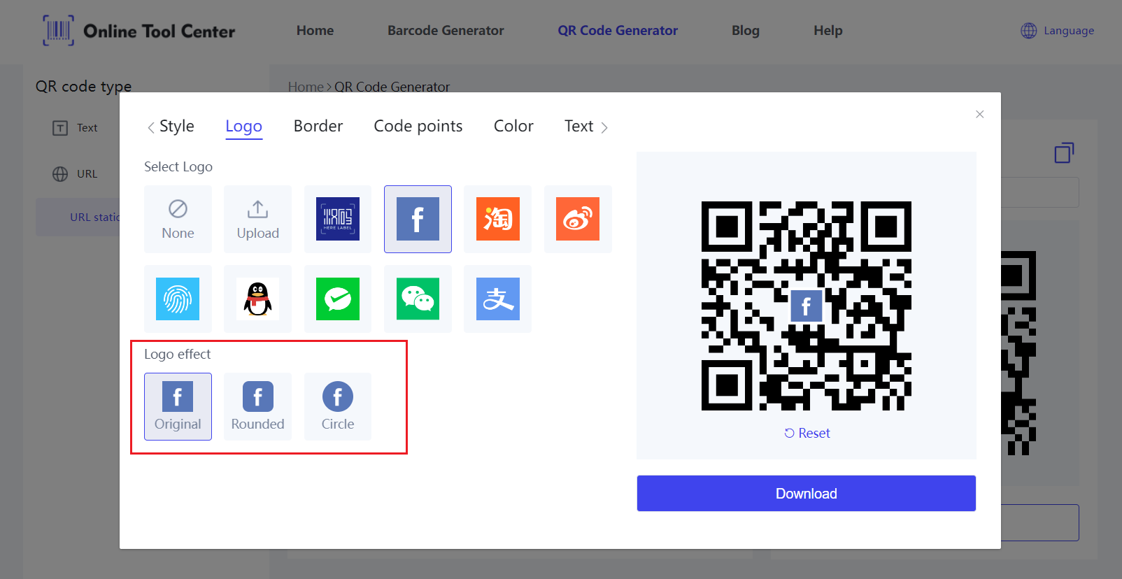 Trình tạo mã QR Facebook với logos.png