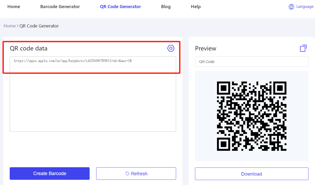 Nhập URL vào QR Code Generator.png