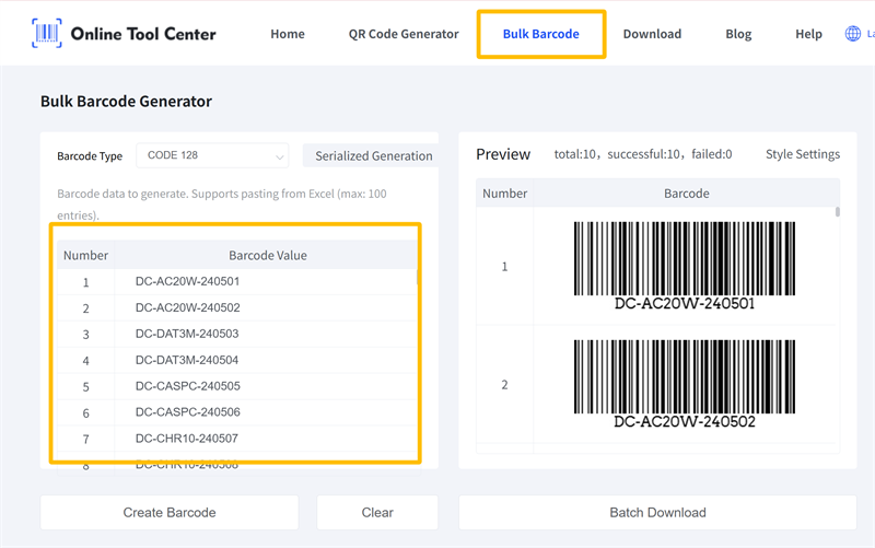 bulk barcode generator máy phát mã vạch số lượng lớn
