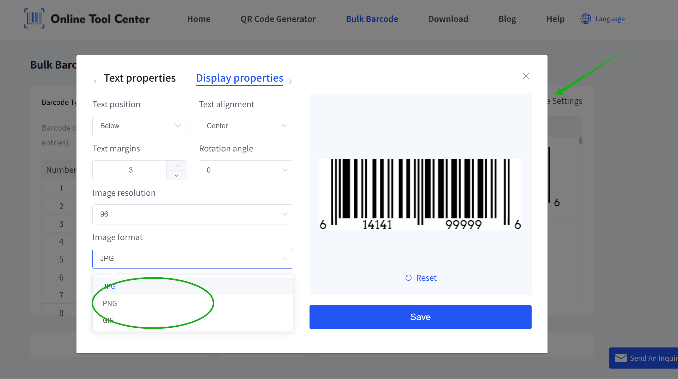 choose barcode image format chọn định dạng hình ảnh mã vạch