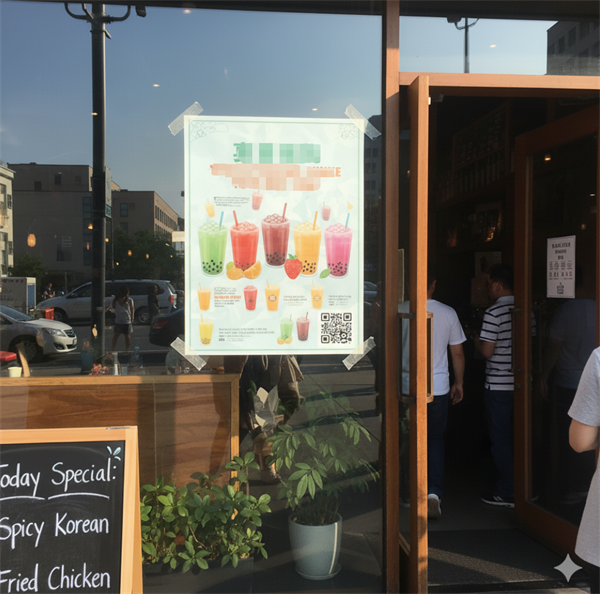 M&atilde; QR tr&ecirc;n một tấm &aacute;p ph&iacute;ch quảng c&aacute;o tại lối v&agrave;o cửa h&agrave;ng