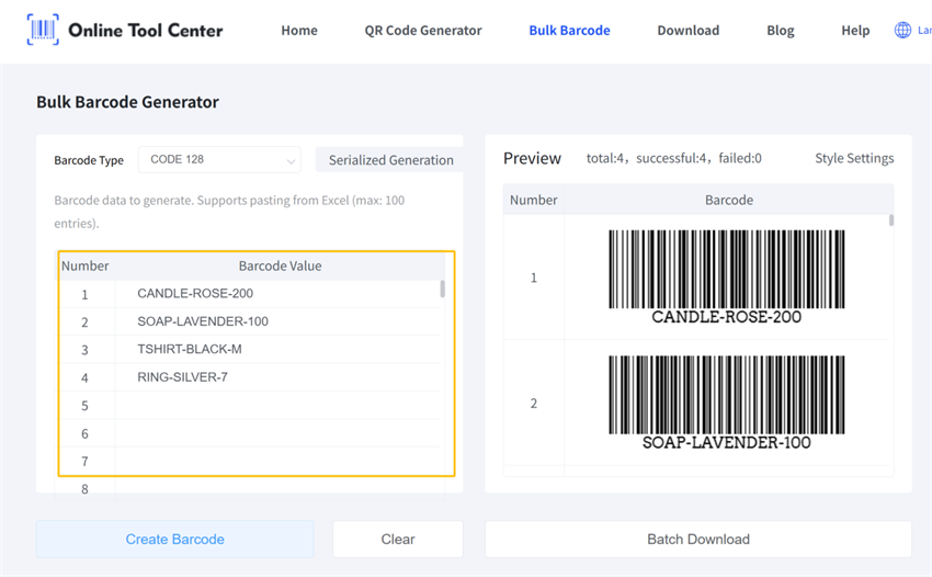 erate multiple barcodes Erate nhiều mã vạch